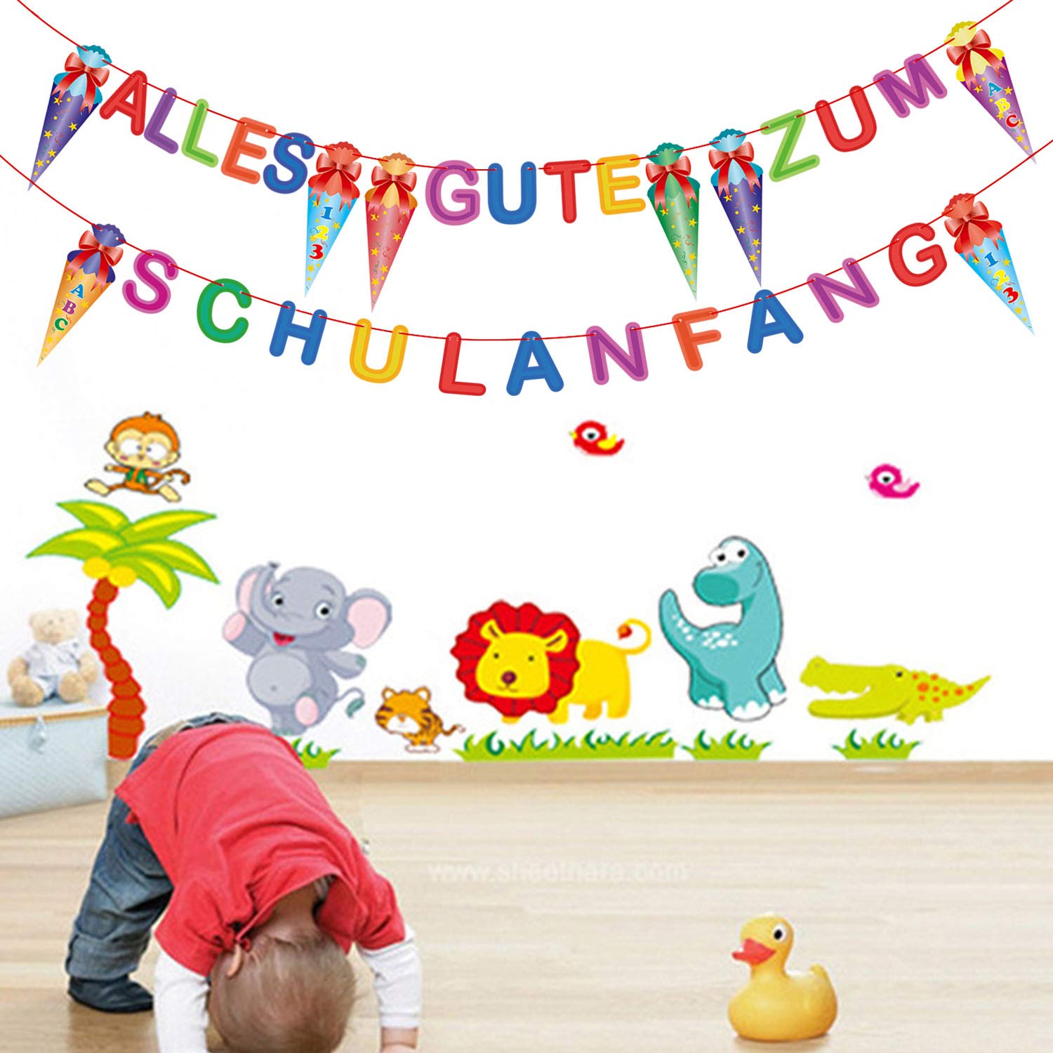howaf-schulanfang-girlande-zuckert-ten-banner-rot-wei-papier image 5