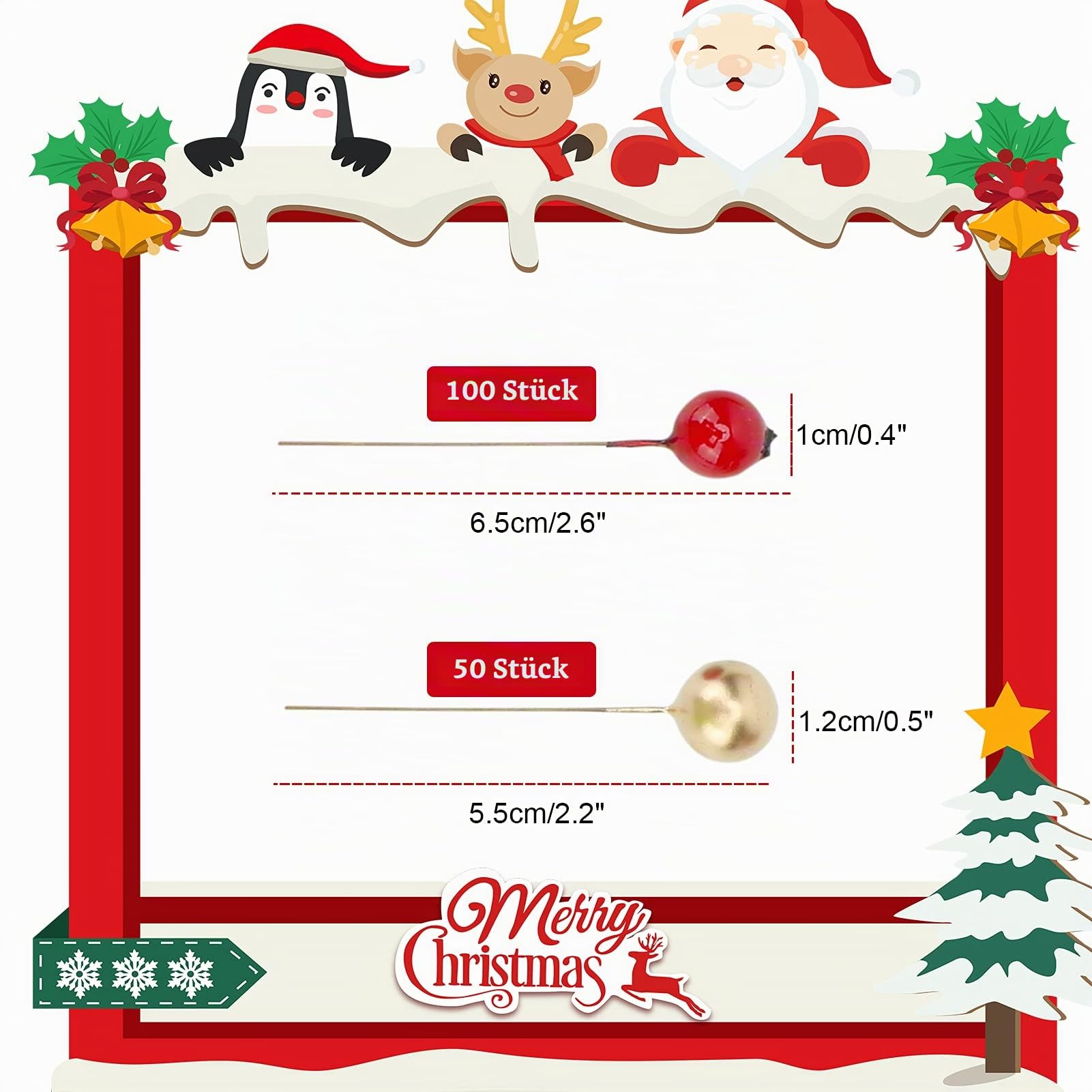 howaf-holly-beeren-rot-gold-150-st-ck-weihnachtsdeko image 2