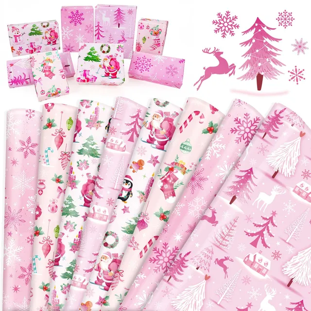 howaf-weihnachten-geschenkpapier-rosa-8-b-gen-70x50cm-schneeflocke image 1