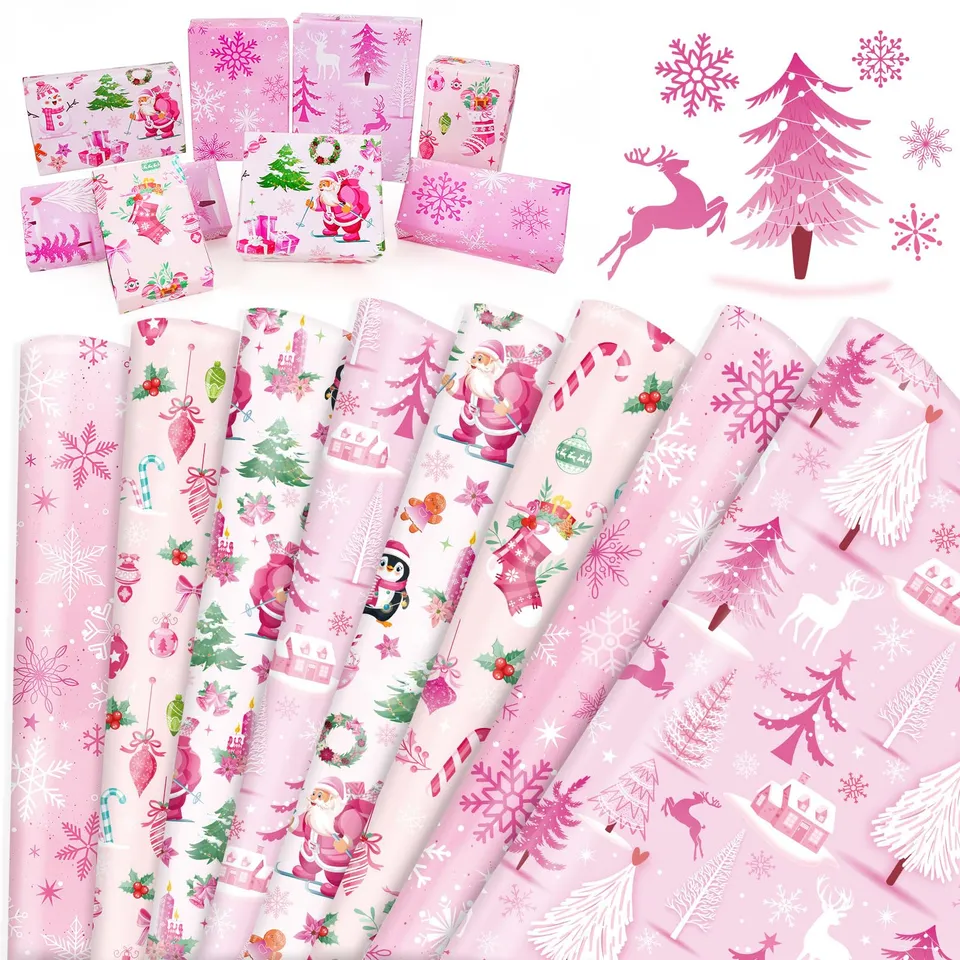 howaf-weihnachten-geschenkpapier-rosa-8-b-gen-70x50cm-schneeflocke image 1
