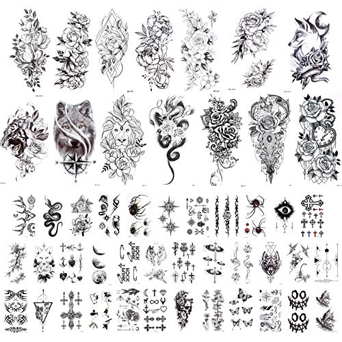howaf-temporary-tattoos-schwarz-rose-blume-50-blatt-wasserdicht image 8