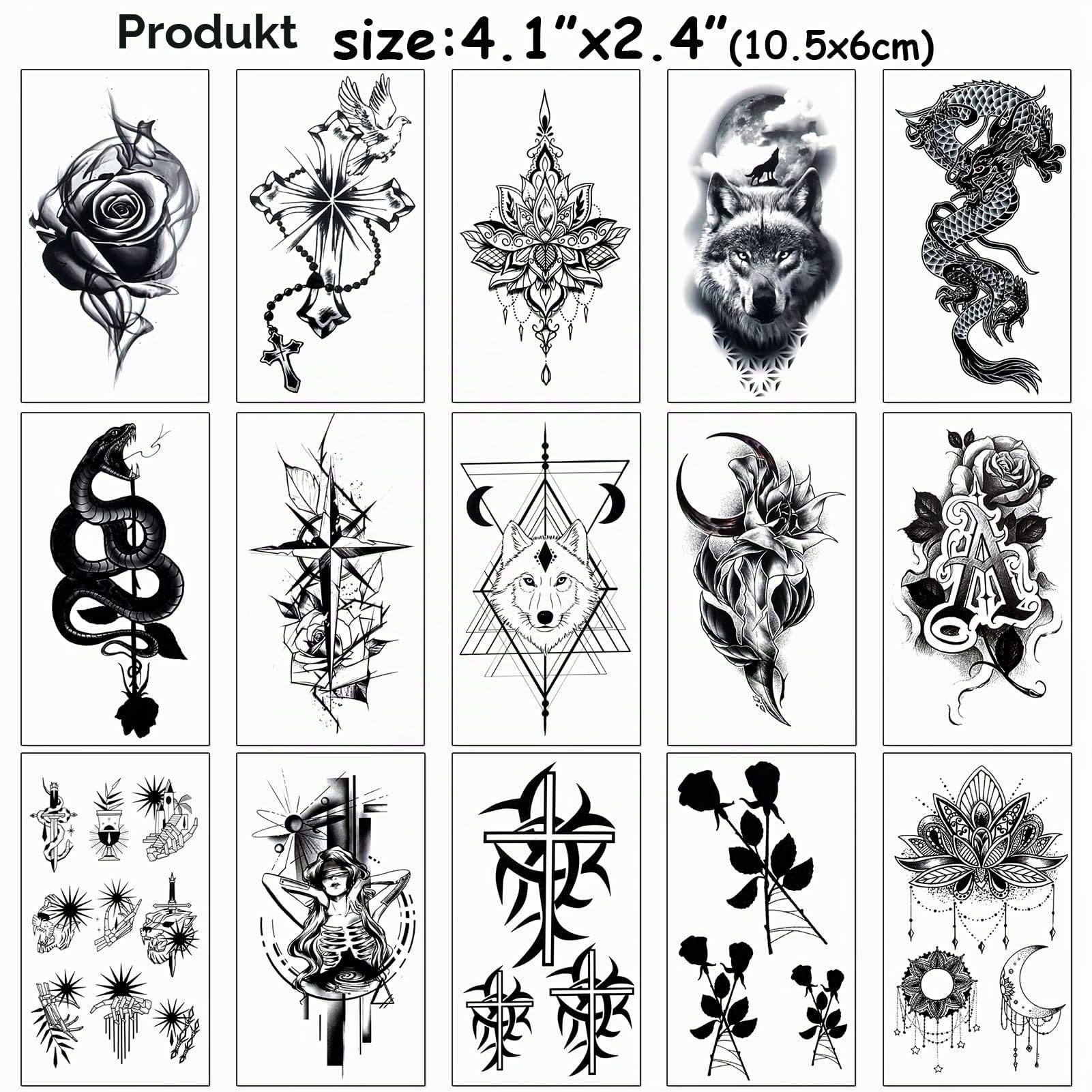 howaf-temporary-tattoos-45-blatt-rote-rose-tattoo-aufkleber-schwarz image 3