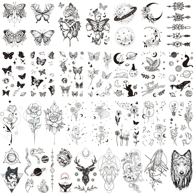 howaf-temporary-tattoos-klebetattoos-30-blatt-schwarz-schmetterling image 1