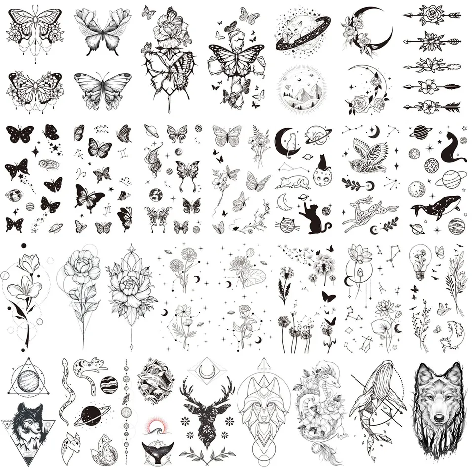 howaf-temporary-tattoos-klebetattoos-30-blatt-schwarz-schmetterling image 1