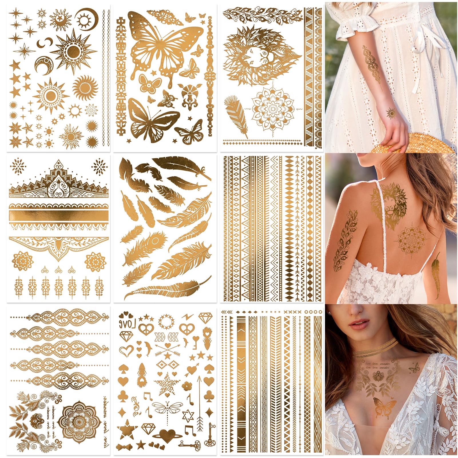 howaf-gold-tempor-re-tattoos-9-blatt-metallic-flash-tattoo image 1
