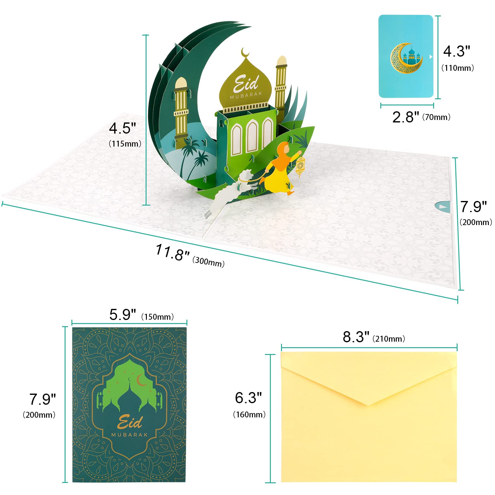 howaf-eid-mubarak-3d-pop-up-karte-gru-karte-mit-umschlag-mond-moschee image 3