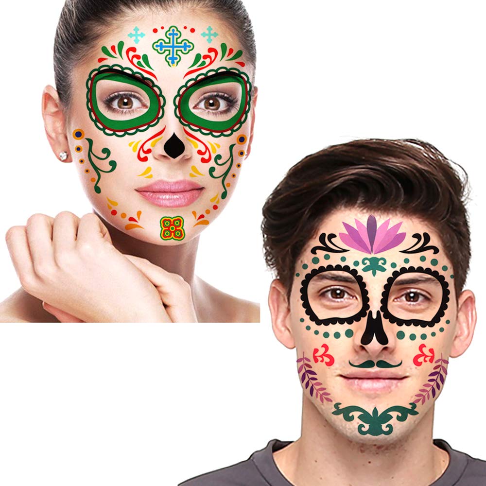 howaf-temporary-tattoos-halloween-gesicht-tag-der-toten-8-bl-tter image 5