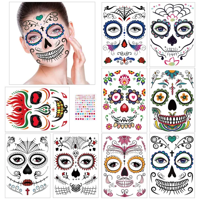 howaf-tag-der-toten-tattoo-gesicht-halloween-10-teilig image 1