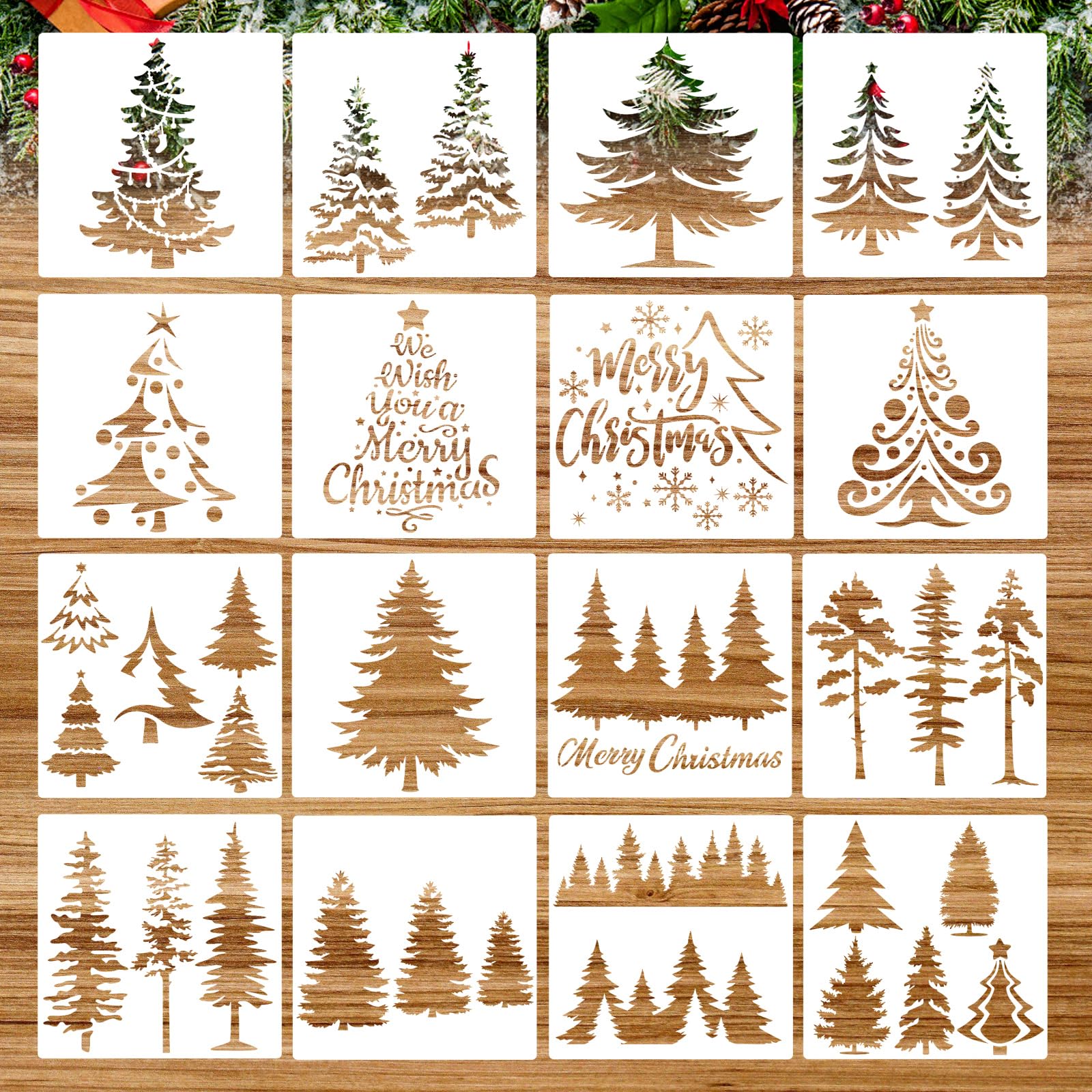 howaf-tannenbaum-schablonen-16er-15cm-wiederverwendbar-diy image 1