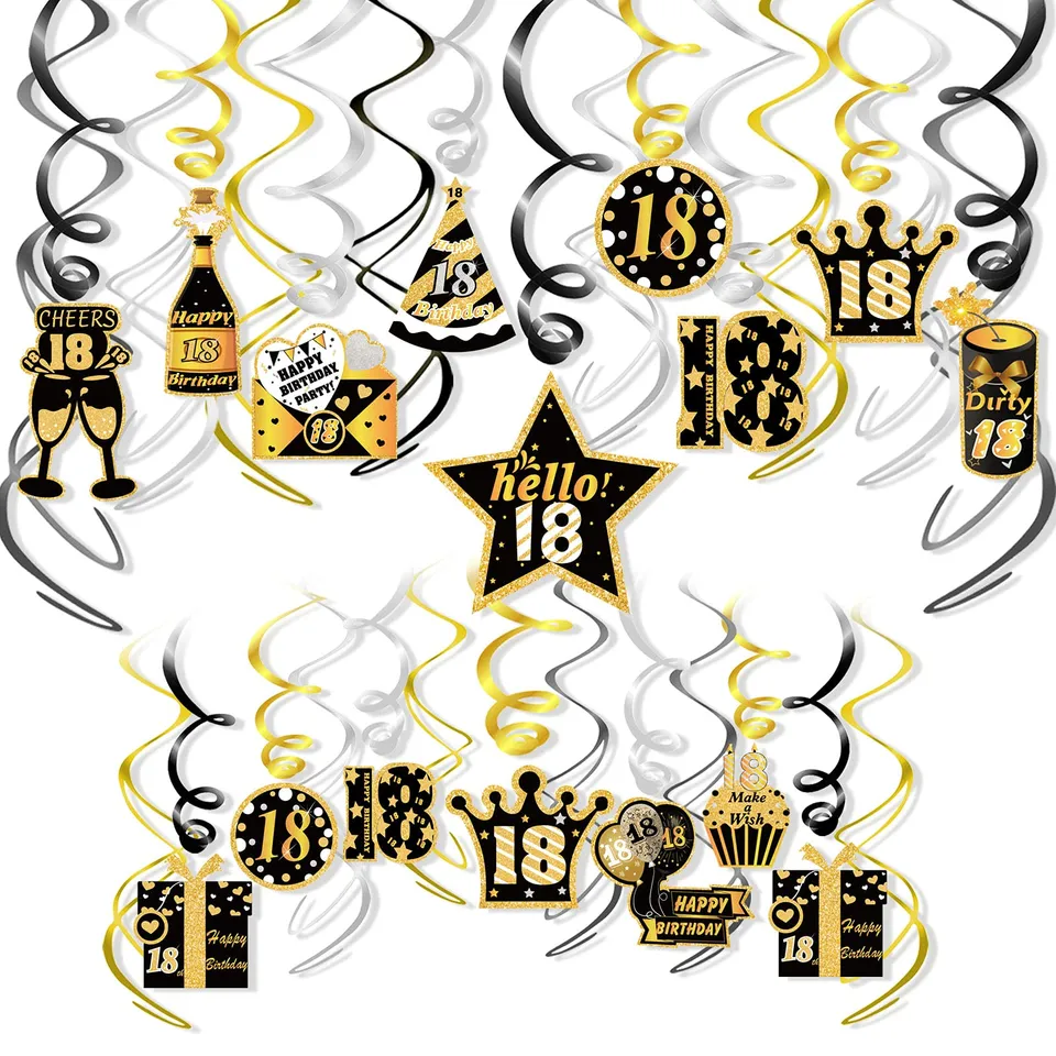 howaf-18-geburtstag-h-ngedeko-deckenh-nger-30-st-ck-schwarz-gold image 1