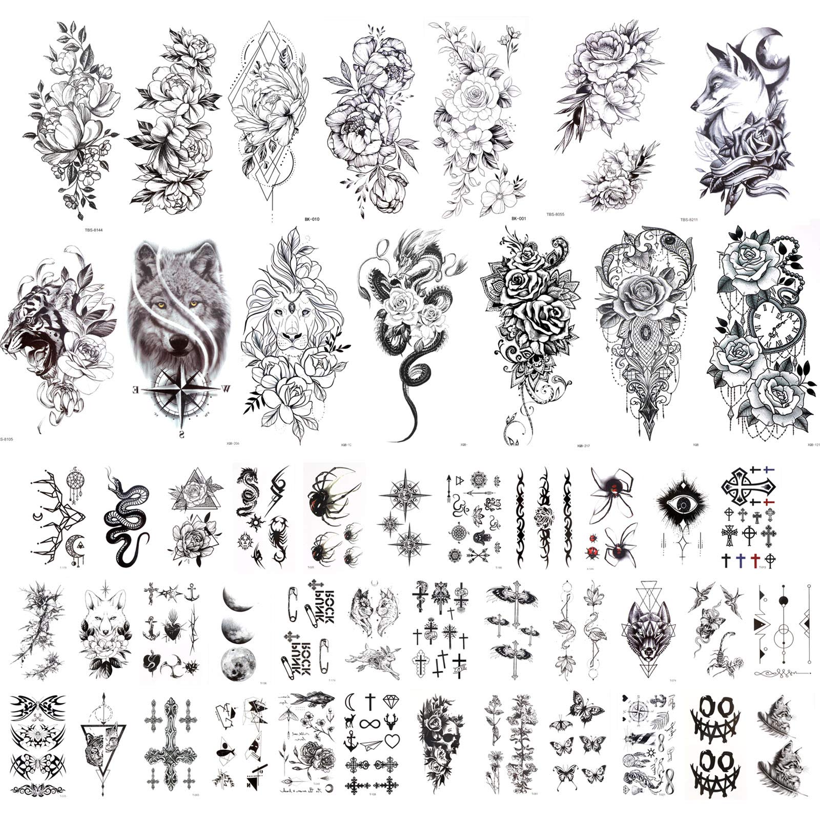 howaf-temporary-tattoos-schwarz-rose-blume-50-blatt-wasserdicht image 1