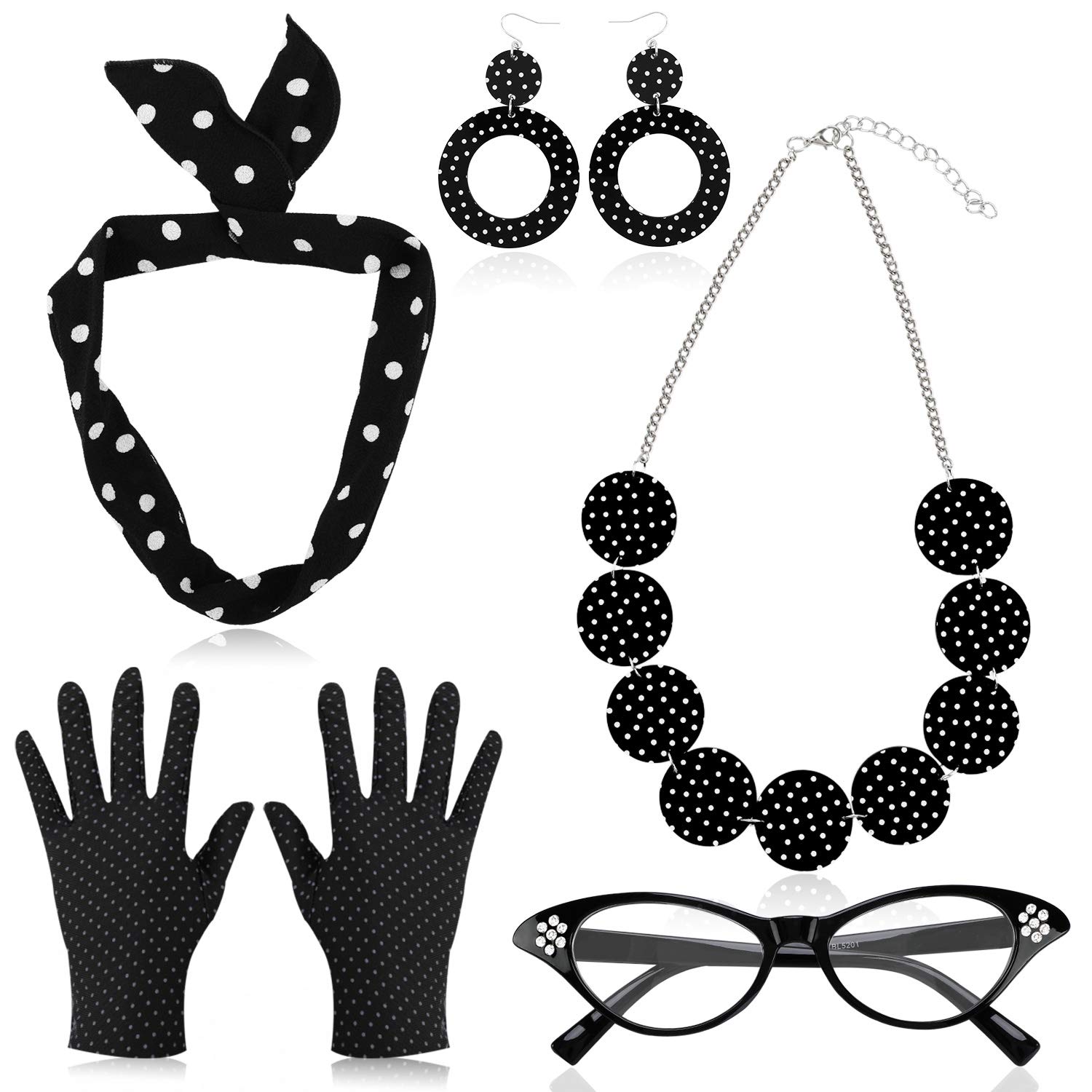 howaf-50er-jahre-accessoires-damen-rockabilly-set-schwarz-5-tlg image 1