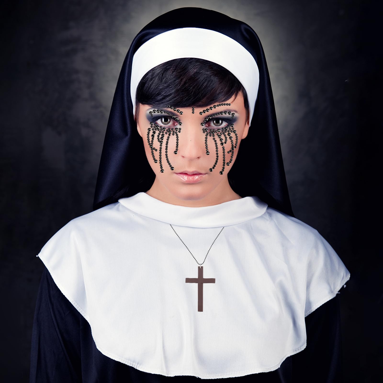 howaf-nonne-kost-m-damen-set-mit-haube-kreuzkette-tattoo image 1