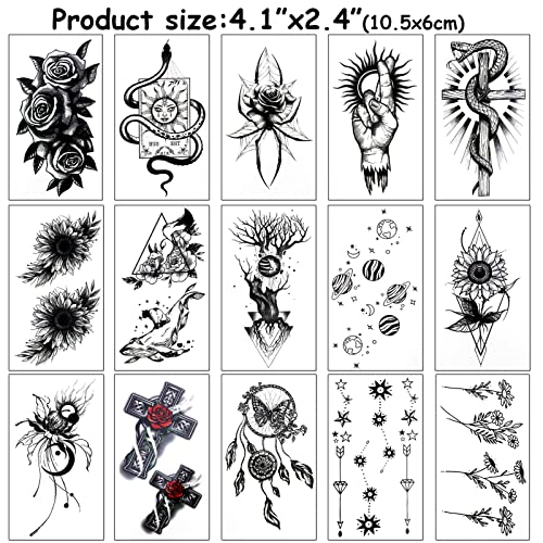 howaf-temporary-tattoos-45-blatt-rote-rose-tattoo-aufkleber-schwarz image 7