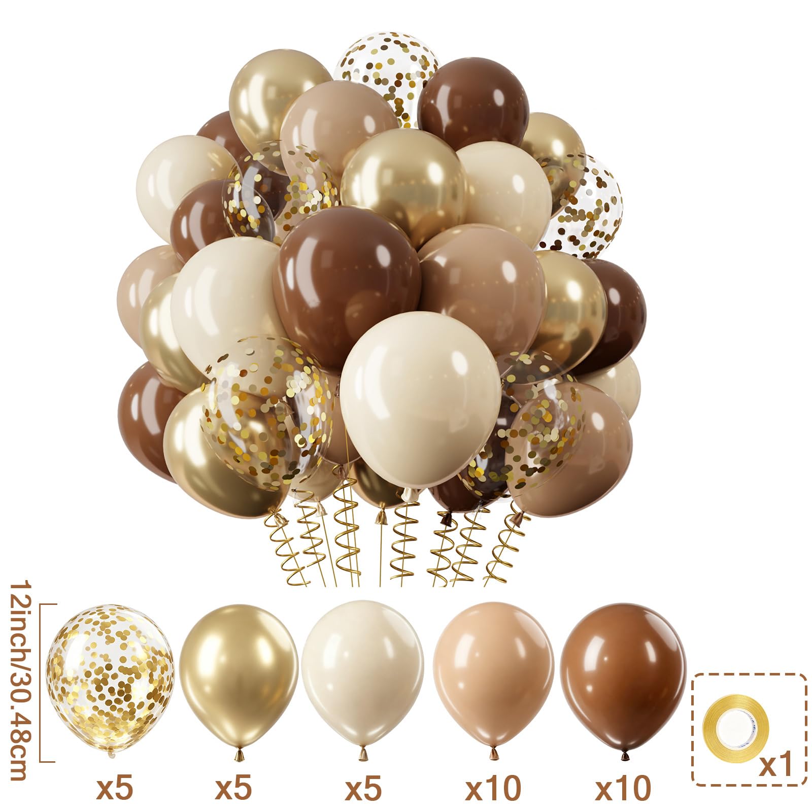 qifu-luftballons-braun-gold-36-st-ck-12-zoll-mit-konfetti image 2
