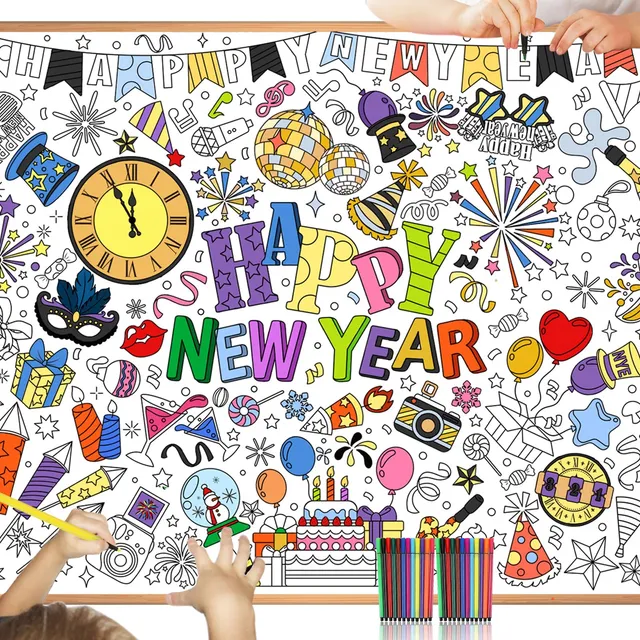 howaf-happy-new-year-ausmal-tischdecke-mit-24-stiften image 1