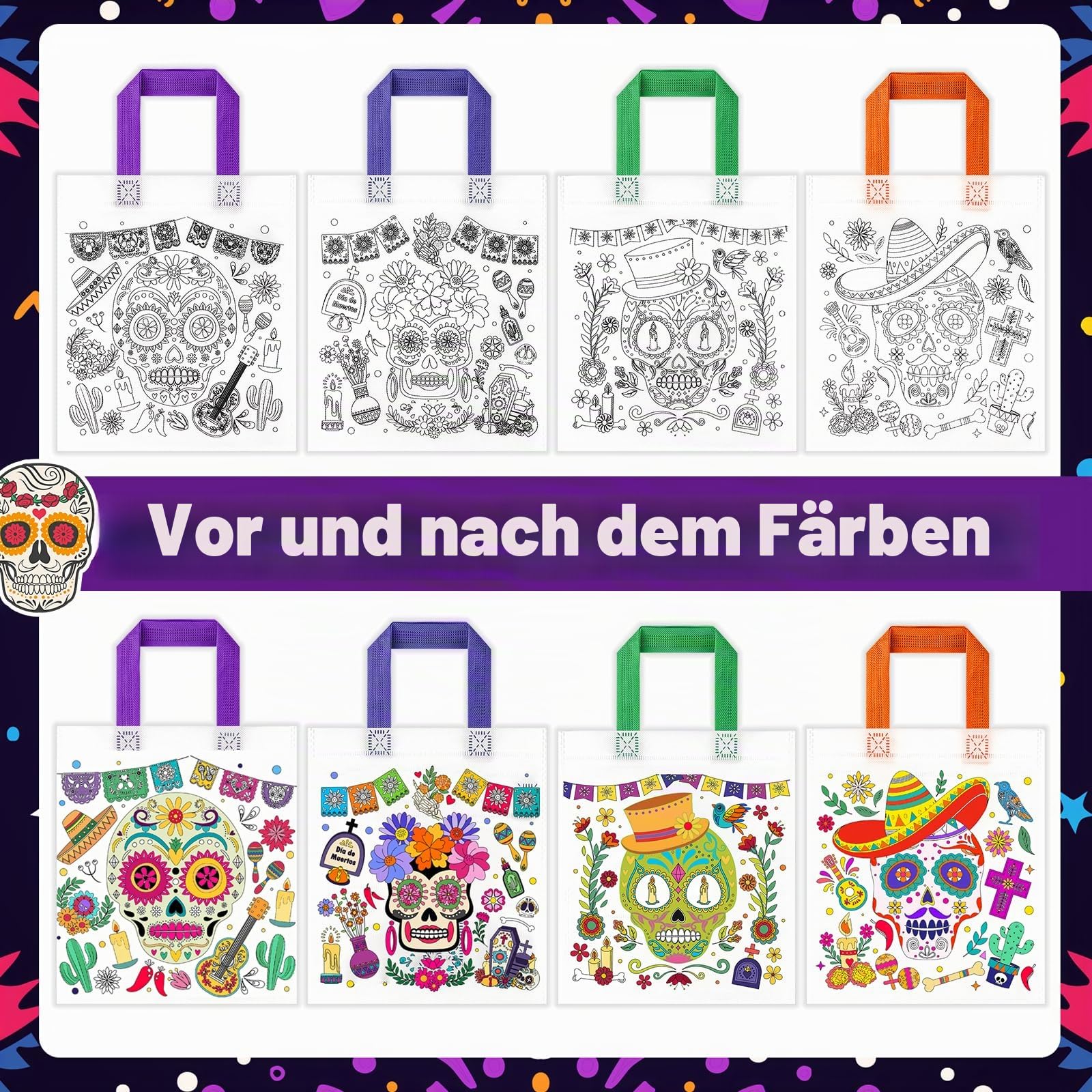 howaf-dia-de-los-muertos-t-ten-zum-bemalen-12er-mit-stiften image 3