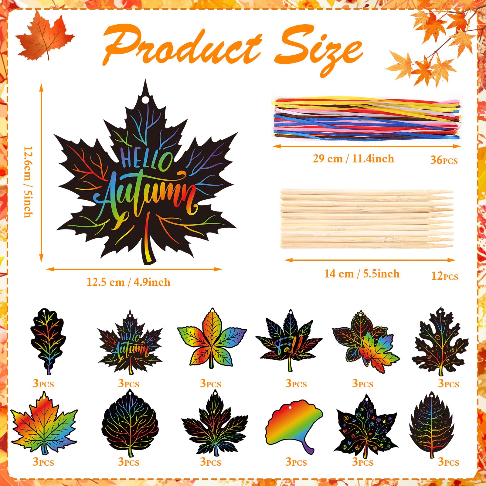 howaf-herbst-kratzbilder-36tlg-kratzpapier-bl-tter-mit-stiften image 2