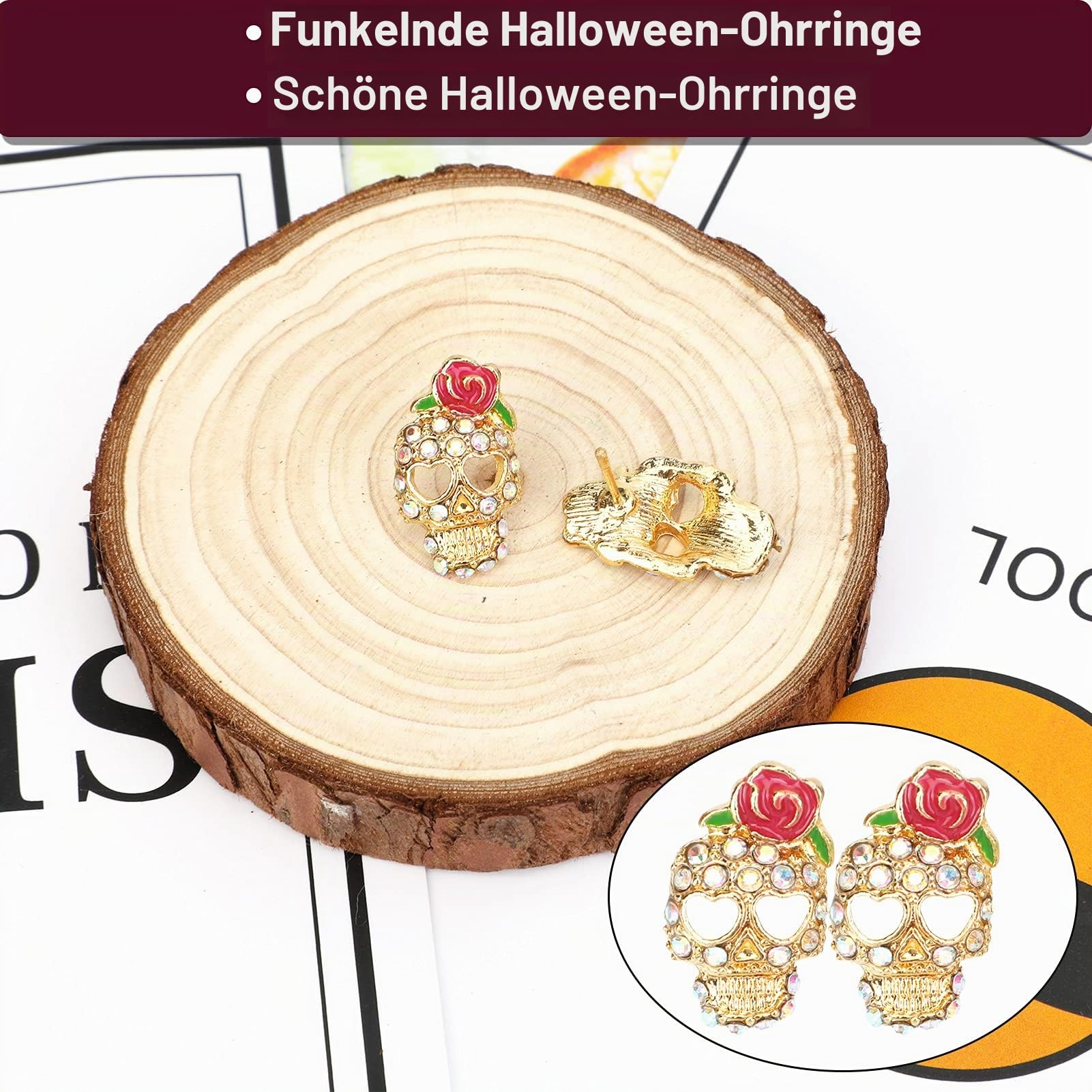 howaf-halloween-ohrringe-2-paare-spinne-totenkopf-ohrstecker image 4