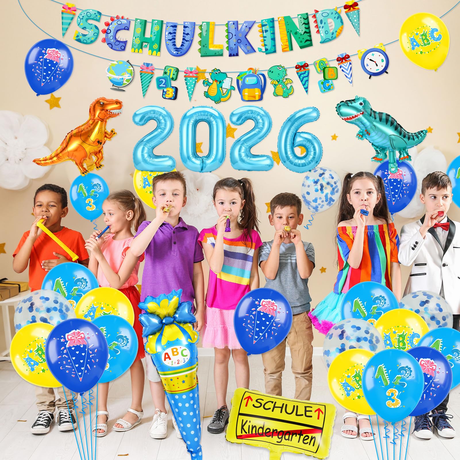 howaf-balloons-dino-einschulung-deko-2026-blau-set image 4