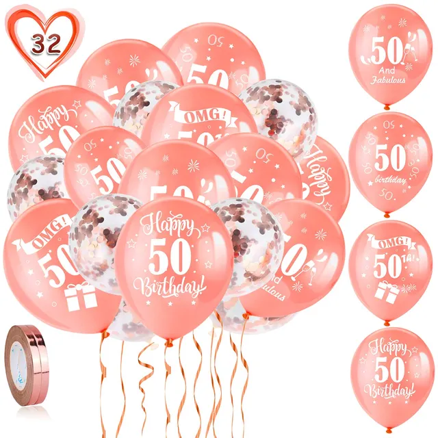 howaf-50-geburtstag-luftballons-rosegold-30-st-ck-konfetti-set image 1