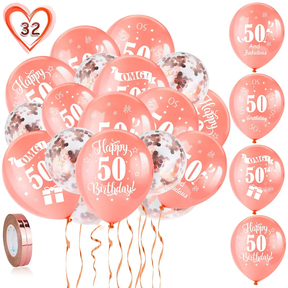 howaf-50-geburtstag-luftballons-rosegold-30-st-ck-konfetti-set image 1