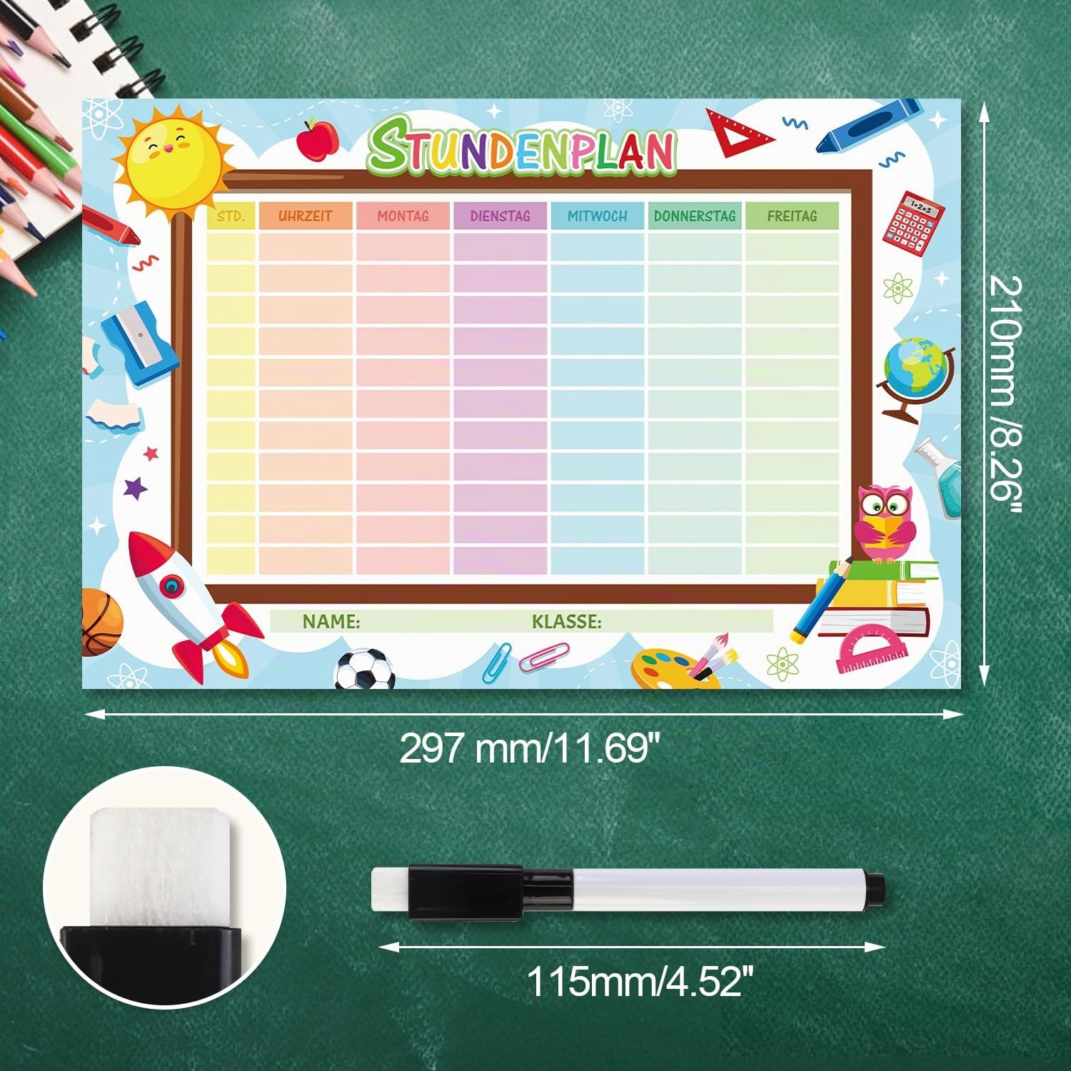 howaf-table-decorations-stundenplan-magnetisch-a4-blau-stift image 2