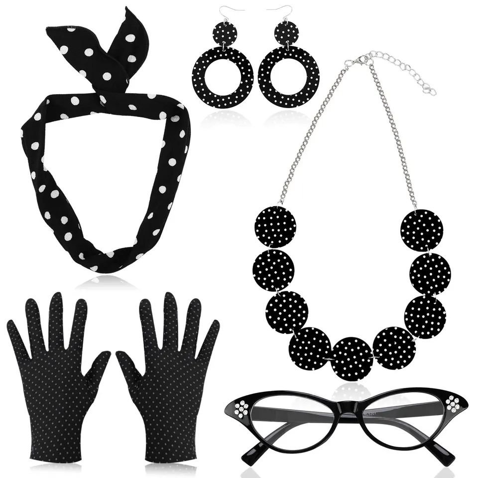 howaf-50er-jahre-accessoires-damen-rockabilly-set-schwarz-5-tlg image 1