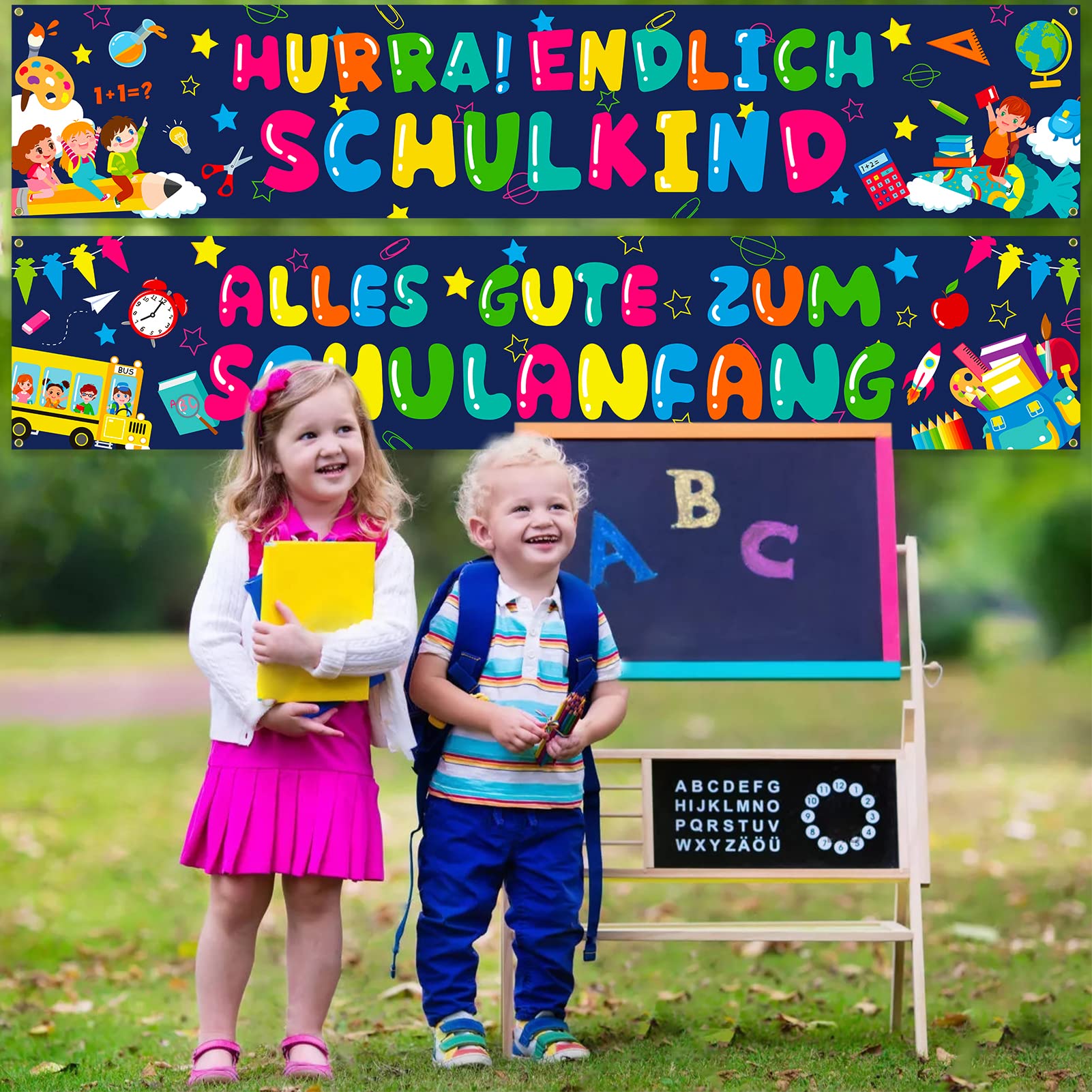 howaf-endlich-schulkind-banner-stoff-schulanfang-deko-2-st-ck image 5