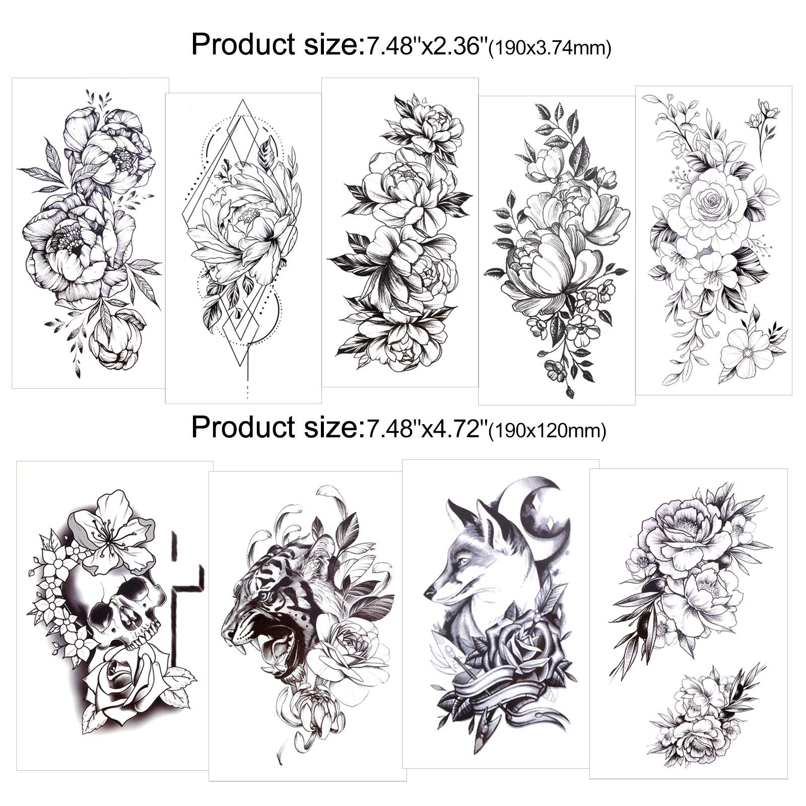 howaf-temporary-tattoos-schwarz-rose-blume-50-blatt-wasserdicht image 3