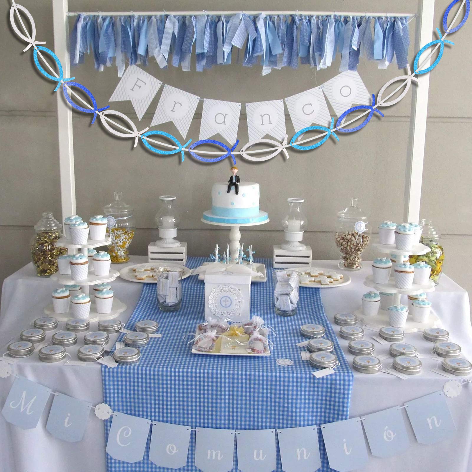 howaf-fisch-girlande-3-7-m-blau-silber-glitzer-kommunion image 5