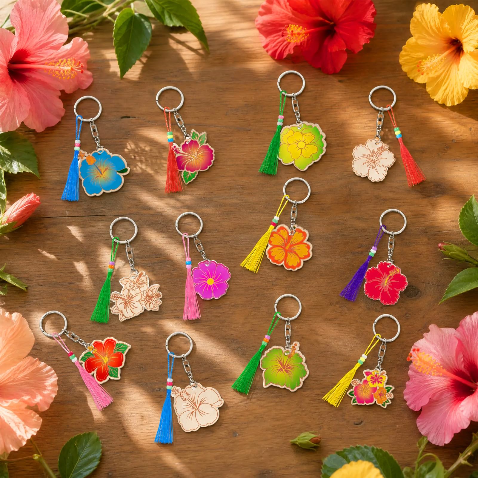 howaf-hibiskus-schl-sselanh-nger-bastelset-holz-18-teilig-hawaii image 3