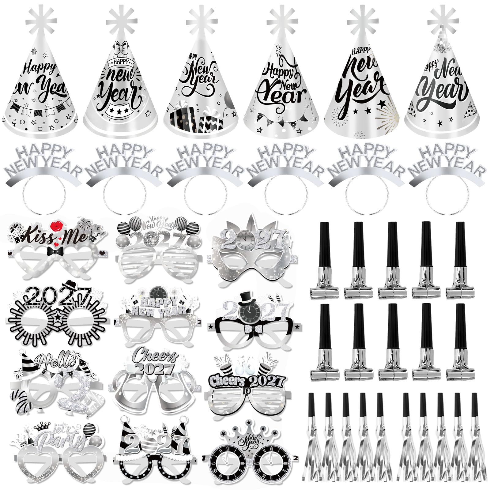 howaf-silvester-deko-2027-silber-party-set-48-teile image 1