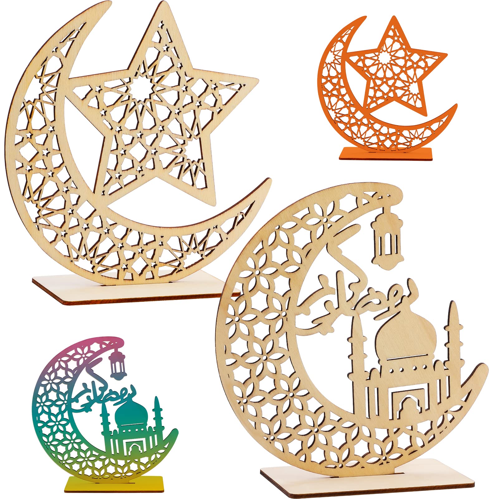 howaf-eid-holz-ornament-2-st-ck-mond-stern-tischdeko image 2