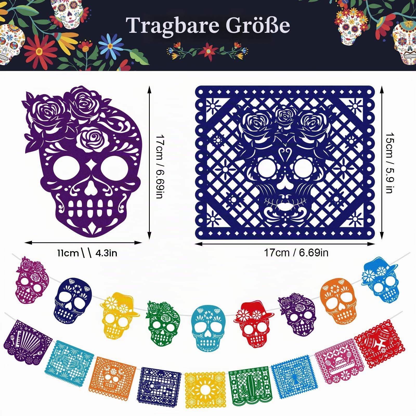 howaf-dia-de-los-muertos-girlande-filz-27tlg-banner-mehrfarbig image 2
