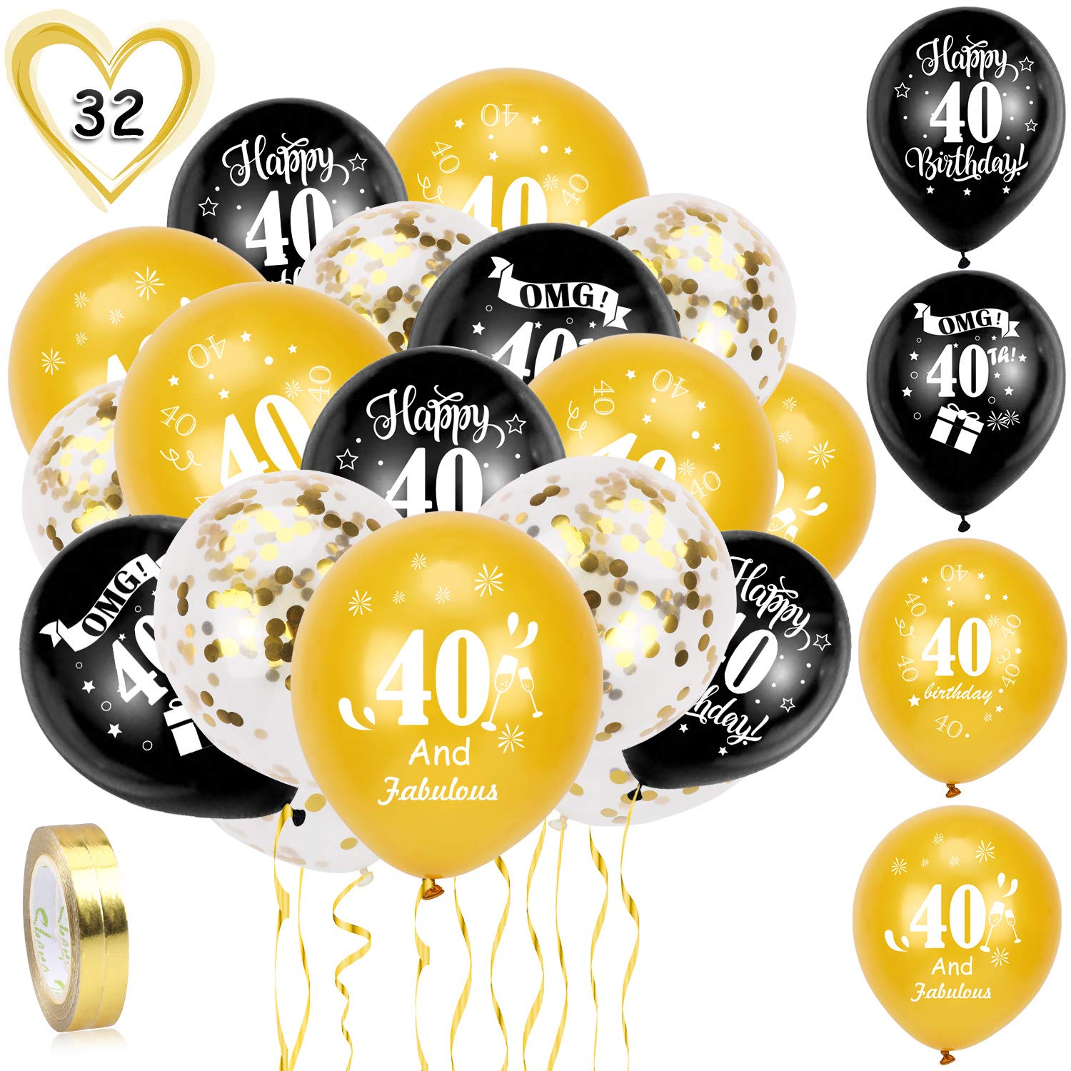 howaf-40-geburtstag-deko-schwarz-gold-30-tlg-ballons image 1