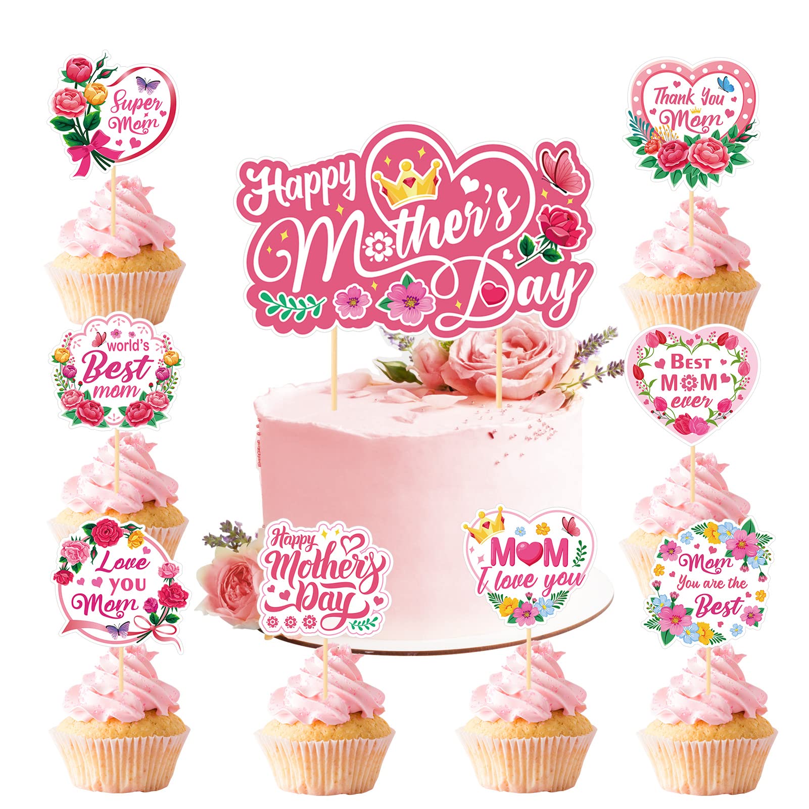 howaf-muttertag-tortendeko-25tlg-cake-topper-floral-beste-mama image 1