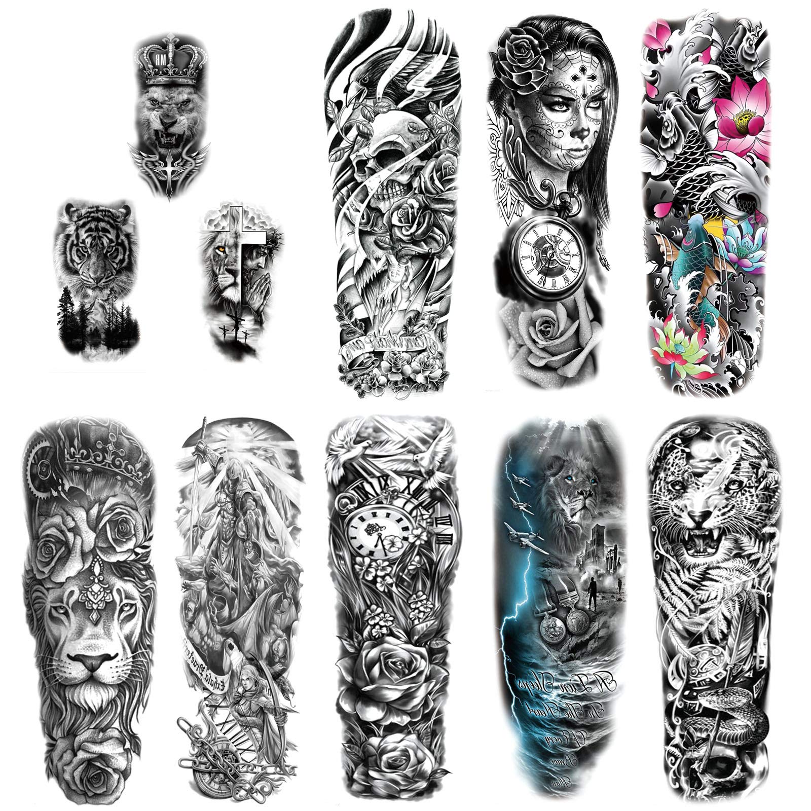 howaf-tempor-re-tattoos-full-arm-11-bl-tter-schwarz-wasserdicht image 2