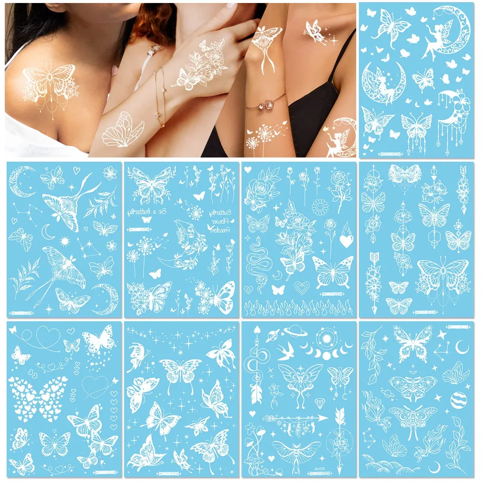 howaf-temporary-tattoos-wei-schmetterling-9-blatt image 1