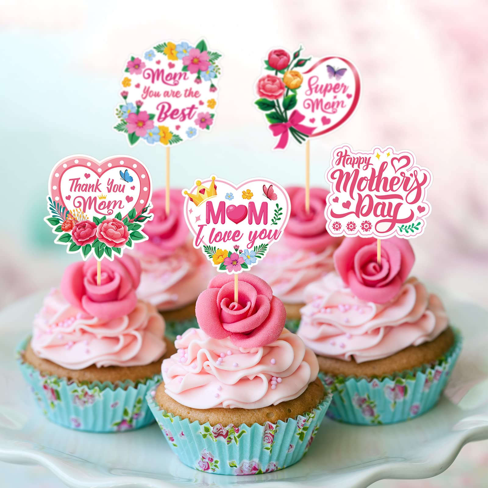 howaf-muttertag-tortendeko-25tlg-cake-topper-floral-beste-mama image 4