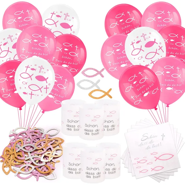 howaf-kommunion-deko-m-dchen-set-ballons-servietten-windlicht image 1