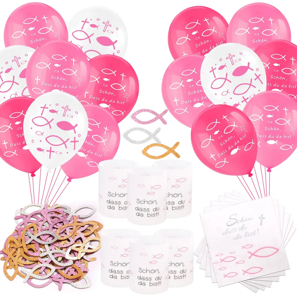 howaf-kommunion-deko-m-dchen-set-ballons-servietten-windlicht image 1