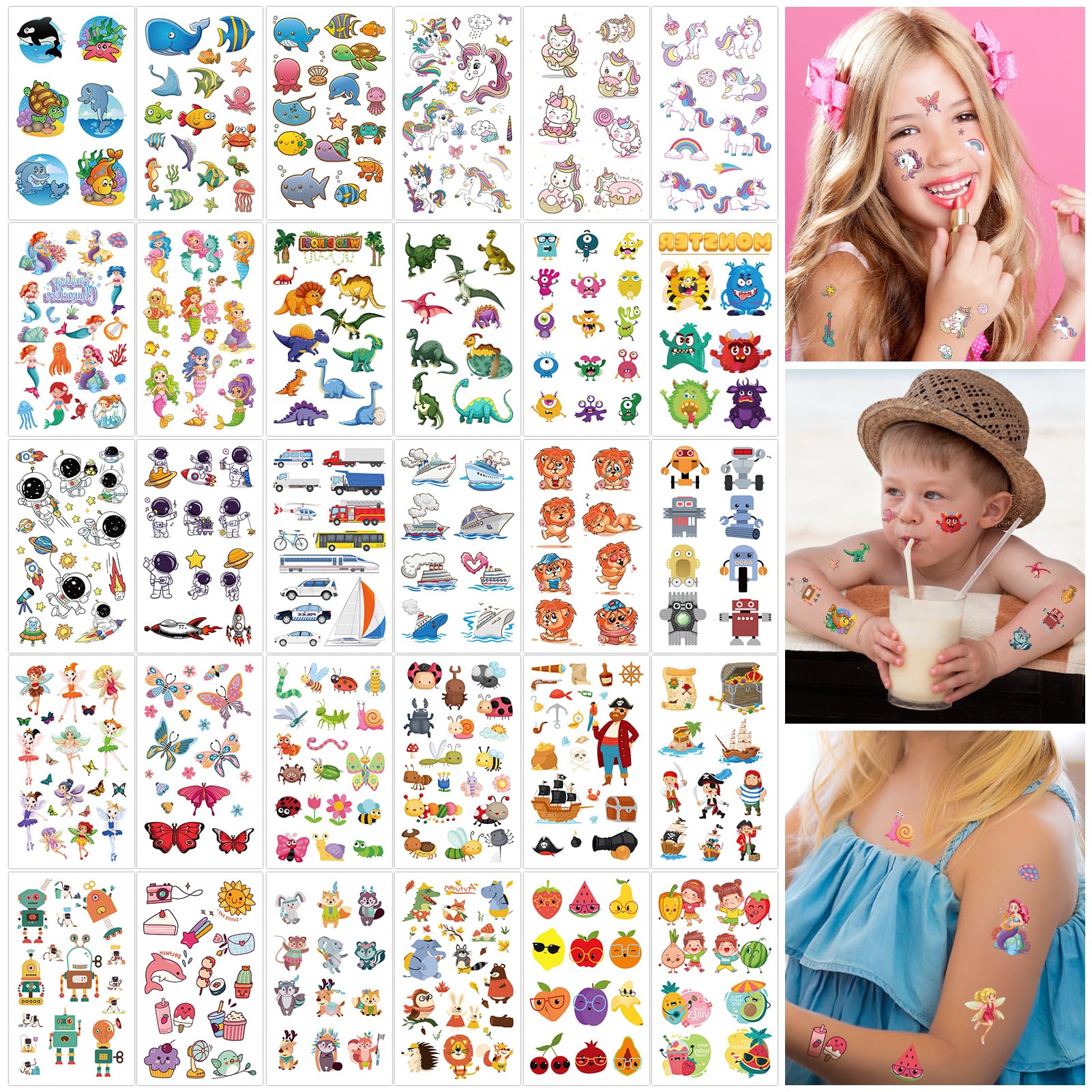 howaf-tempor-re-tattoos-kinder-30-blatt-einhorn-dino-pirat image 1