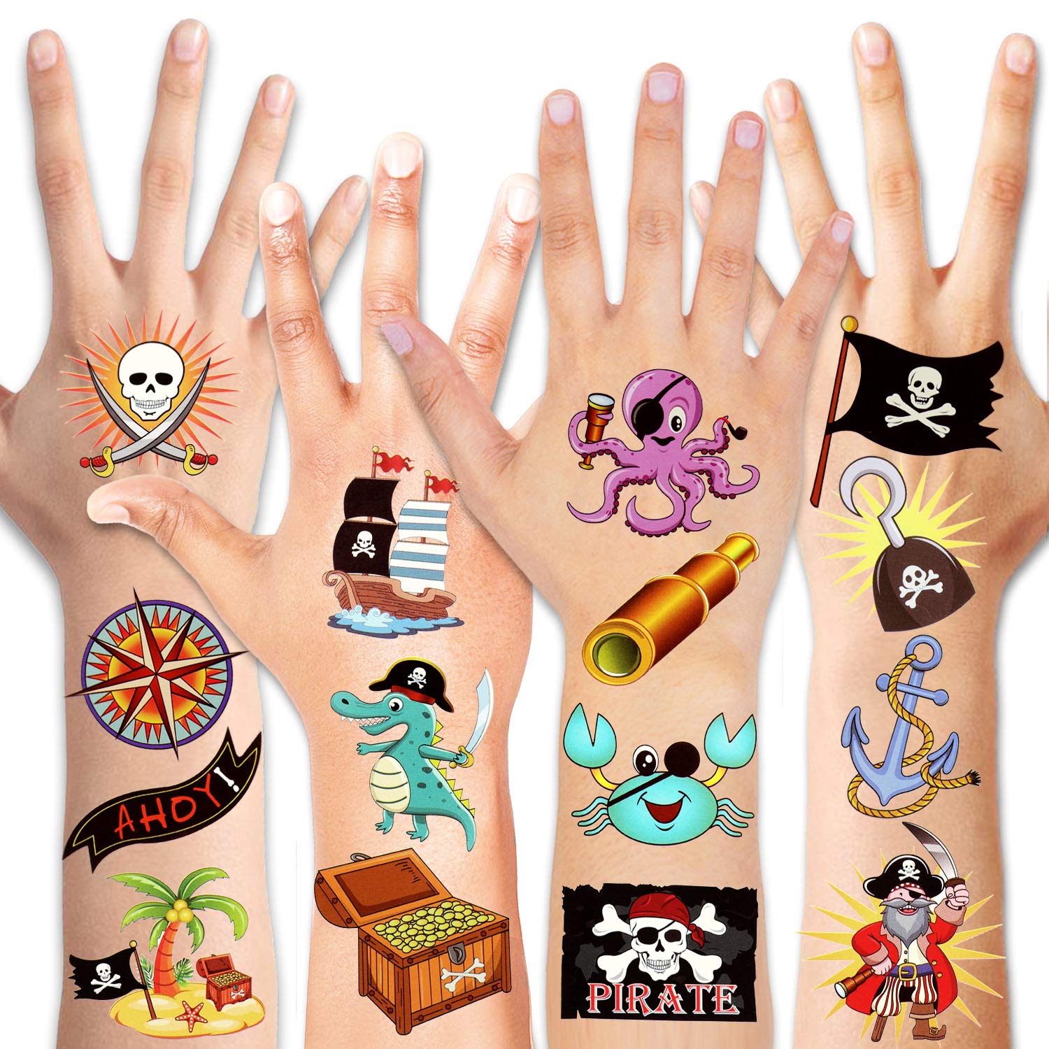 howaf-piraten-tattoos-kinder-96-st-ck-tempor-re-klebetattoos-set image 2