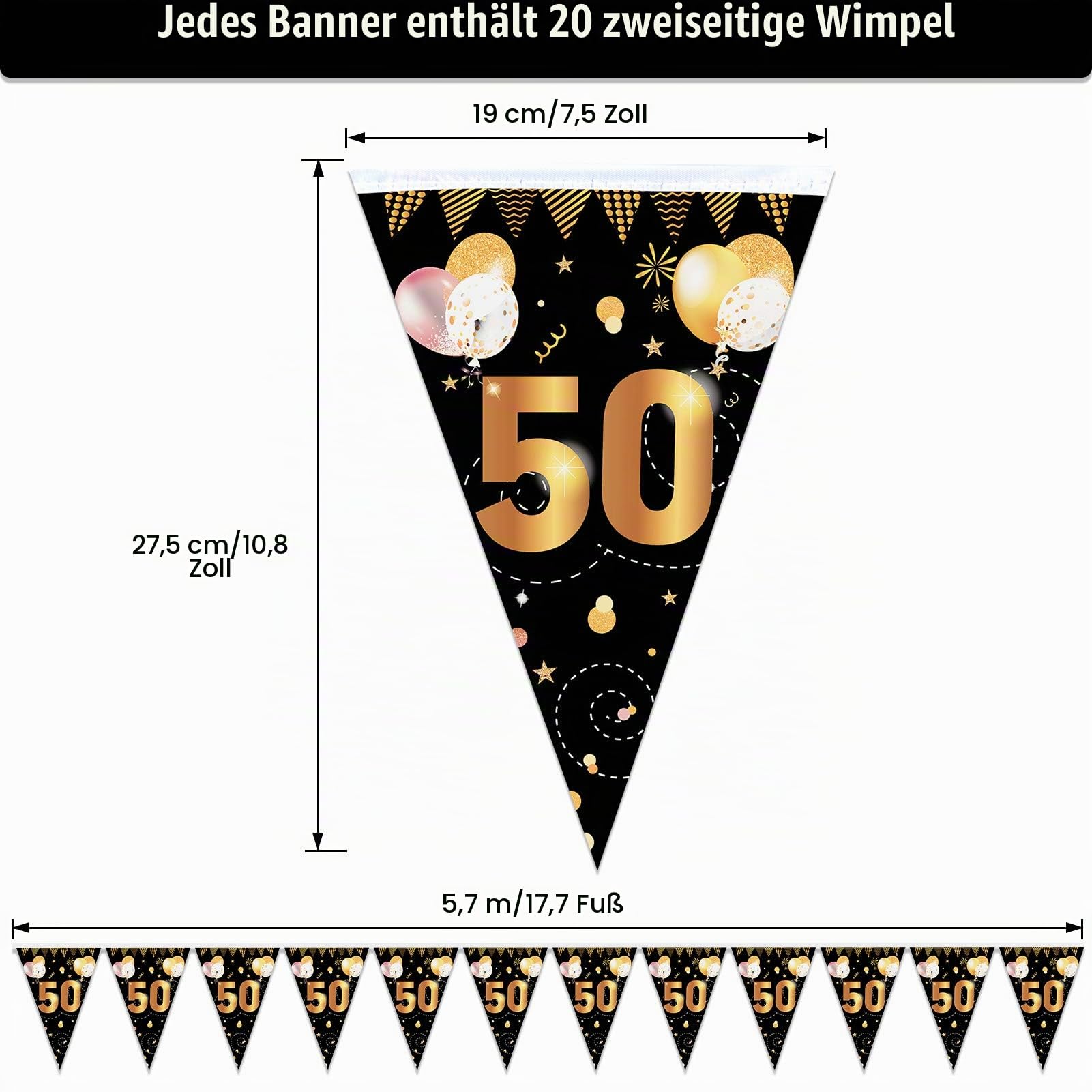 howaf-50-geburtstag-girlande-wimpelkette-schwarz-gold-5-7m image 2