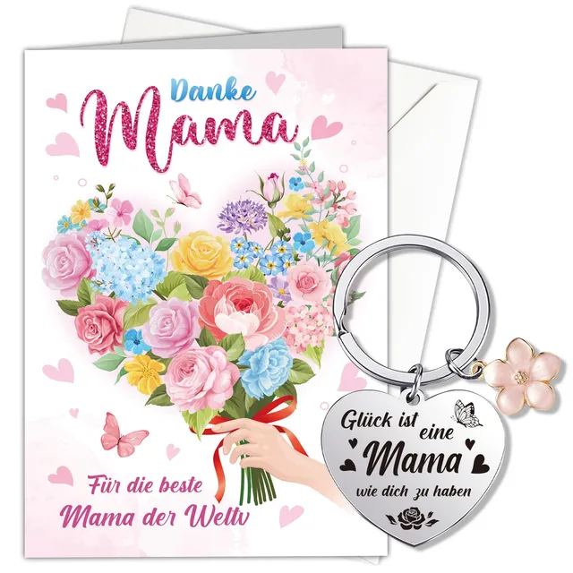 howaf-muttertagskarte-a-gru-karte-mit-schl-sselanh-nger-mama-edelstahl image 1