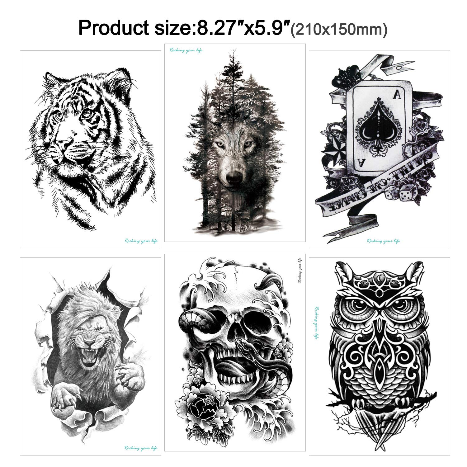 howaf-tempor-re-tattoos-schwarz-gro-10-blatt-l-we-tiger-wasserfest image 3
