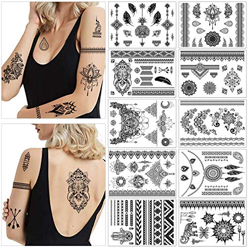 howaf-tempor-re-tattoos-schwarz-10-bl-tter-mandala-blume-feder image 8