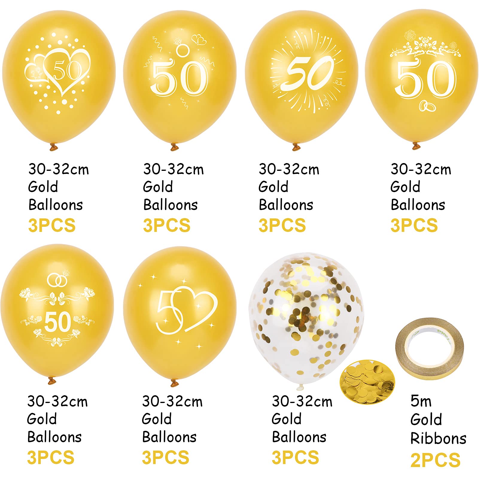 howaf-goldene-hochzeit-deko-set-gold-zahl-50-ballons-banner-konfetti image 3