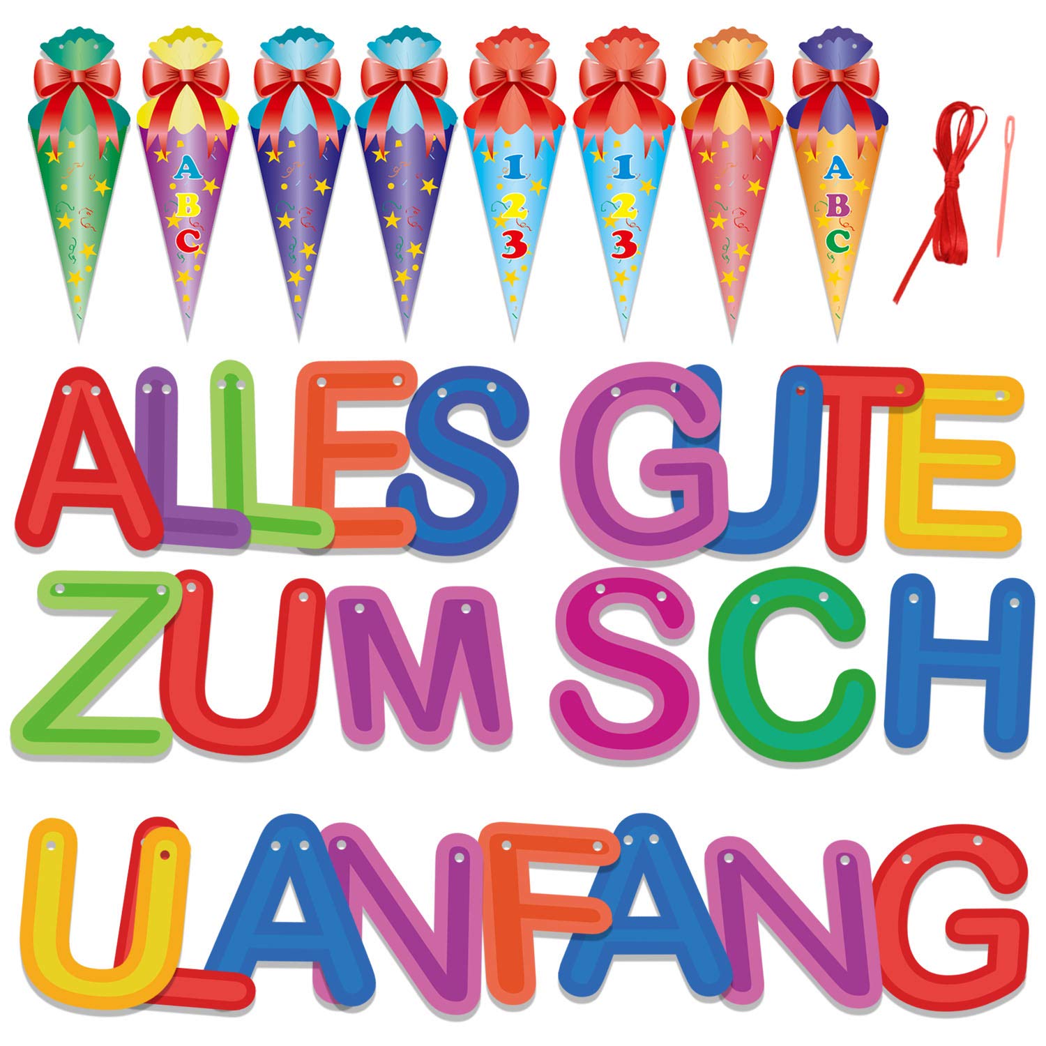 howaf-schulanfang-girlande-zuckert-ten-banner-rot-wei-papier image 4